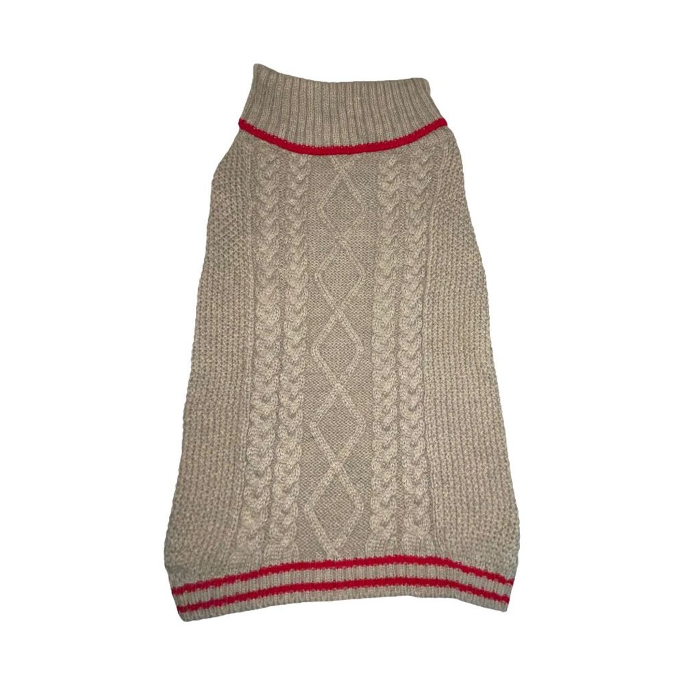 NWT Top Paw Thick Tan With Red Stripe Turtleneck Cable Sweater Winter Dog Large